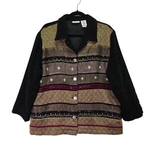 Vintage‎ Lightweight Jacket XL Black Unique Artsy Eclectic Fall Granny